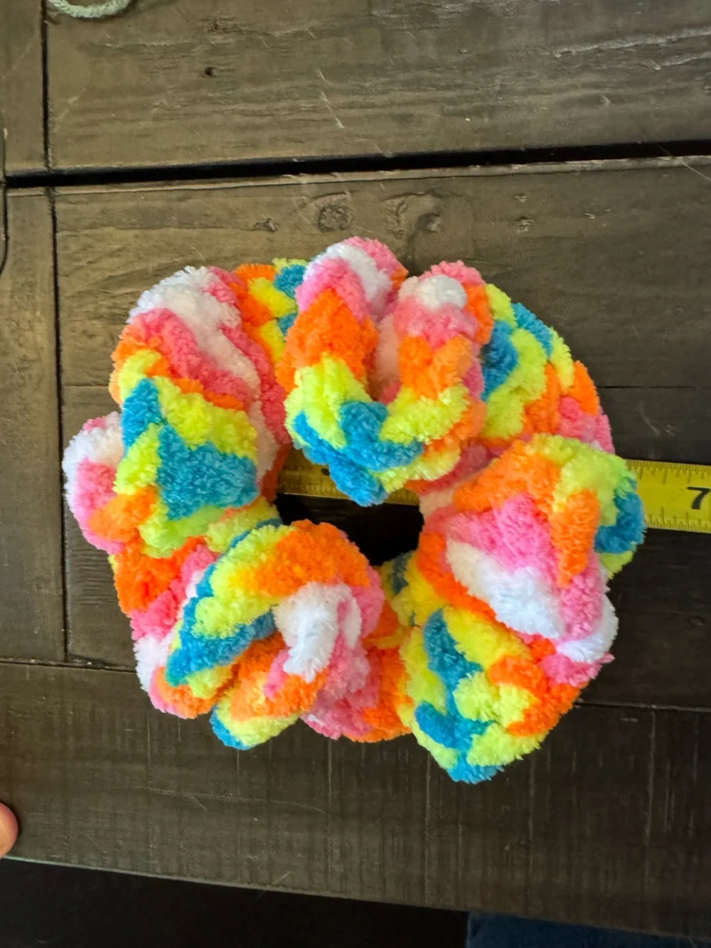 Jumbo Oversized Crocheted Scrunchie For Thick Hair, Neon Rainbow !